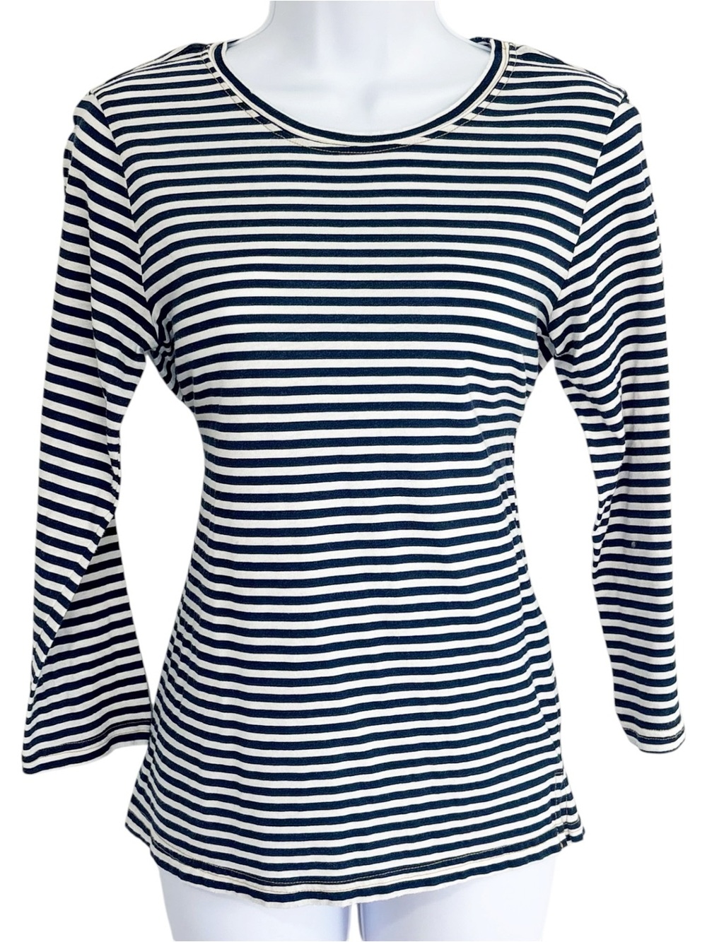 CURRENT/ELLIOTT The Game Day Tee Navy White Striped Long Sleeve Top Sz 1 Cotton